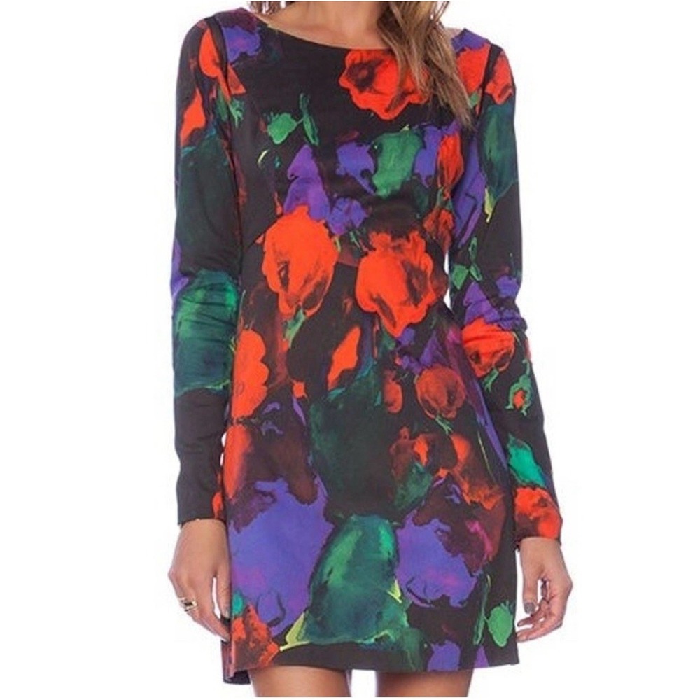 Milly Long Sleeve Watercolor Floral Becca Mini Dress Revolve Sz 0